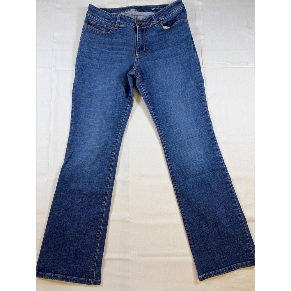Lee Curvy Fit Bootcut Jeans Womens 12 Medium Wash Denim Blue Studded Pockets
